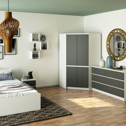 Hjørneskab Akord S100 Hvid 100 cm 4 døre front grå mat 6 hylder 100x50x180 cm 1 stk.