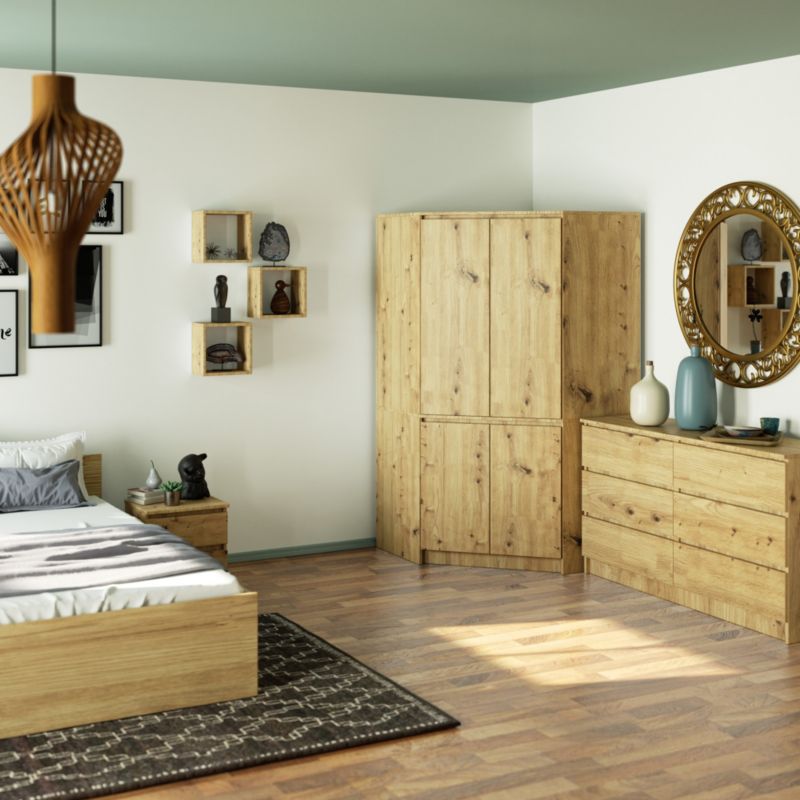 Hjørneskab Akord S100 Artisan Eg 100 cm 4 døre, fronter i Artisan Eg mat, 6 hylder, 100x50x180 cm, 1 stk.