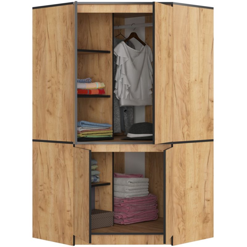 Hjørneskab Akord S100 Eg Craft 100 cm 4 døre front i farven Eg Craft mat 6 hylder 100x50x180 cm 1 stk.