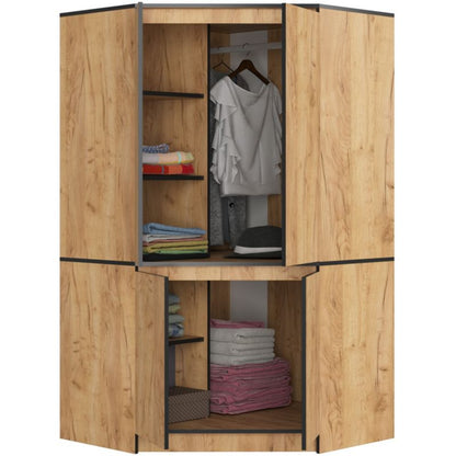 Hjørneskab Akord S100 Eg Craft 100 cm 4 døre front i farven Eg Craft mat 6 hylder 100x50x180 cm 1 stk.