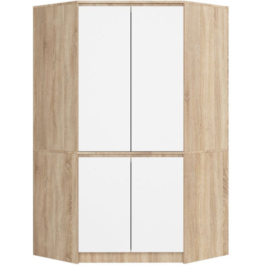 Hjørneskab Akord S100 Sonoma Eg 100 cm 4 døre mat-hvide fronter 6 hylder 100x50x180 cm 1 stk.