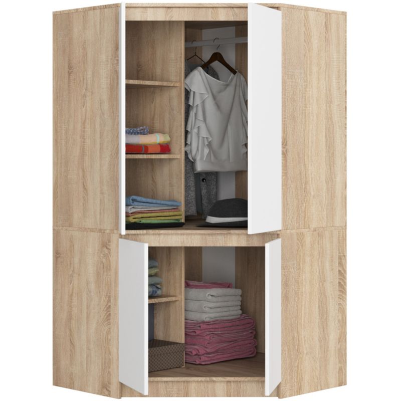 Hjørneskab Akord S100 Sonoma Eg 100 cm 4 døre mat-hvide fronter 6 hylder 100x50x180 cm 1 stk.