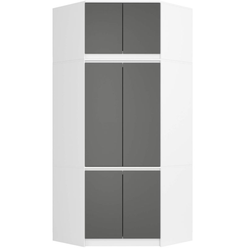 Hjørneskab med topsektion Akord S100 hvid 100 cm 6 døre grafitgrå mat 9 hylder 100x50x235 cm 1 stk.