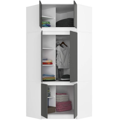 Hjørneskab med topsektion Akord S100 hvid 100 cm 6 døre grafitgrå mat 9 hylder 100x50x235 cm 1 stk.