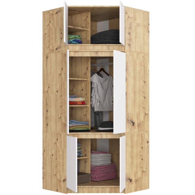 Hjørneskab med topsektion Akord S100 Artisan Eg 100 cm 6 døre hvid mat 9 hylder 100x50x235 cm 1 stk.