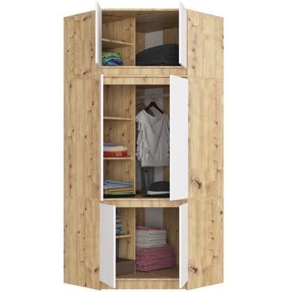 Hjørneskab med topsektion Akord S100 Artisan Eg 100 cm 6 døre hvid mat 9 hylder 100x50x235 cm 1 stk.