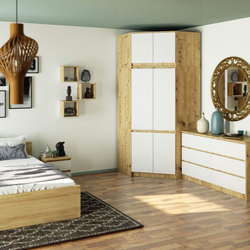 Hjørneskab med topsektion Akord S100 Artisan Eg 100 cm 6 døre hvid mat 9 hylder 100x50x235 cm 1 stk.