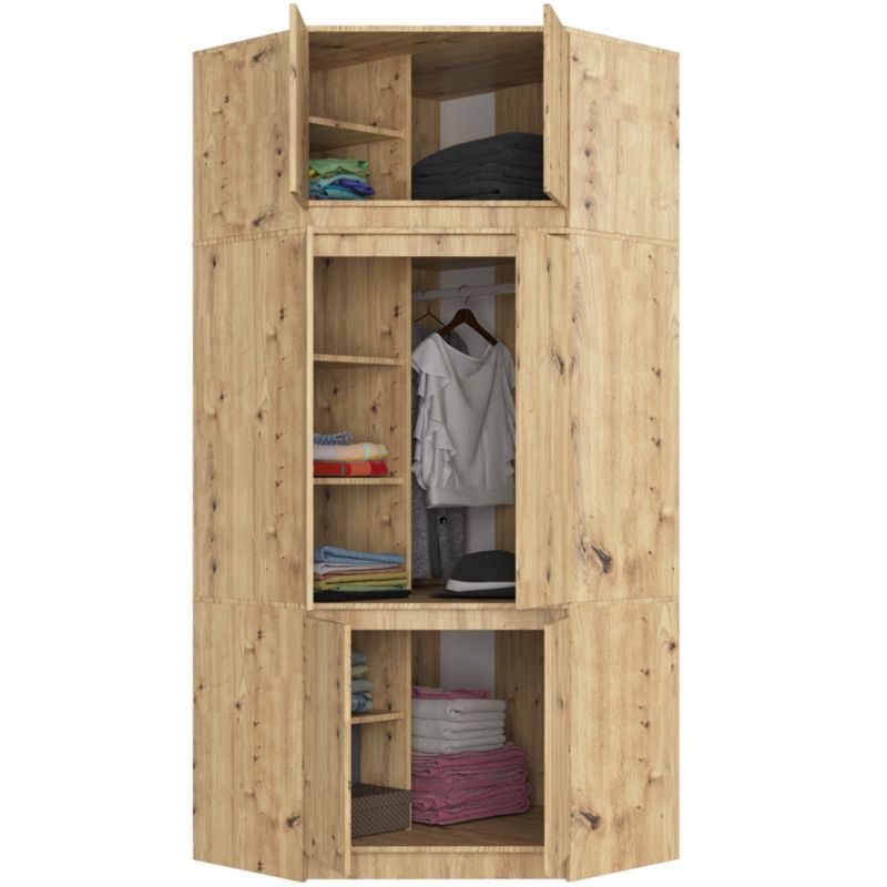 Hjørneskab med overbygning Akord S100 Eg Artisan 100 cm 6 døre farve Eg Artisan mat 9 hylder 100x50x235 cm 1 stk.