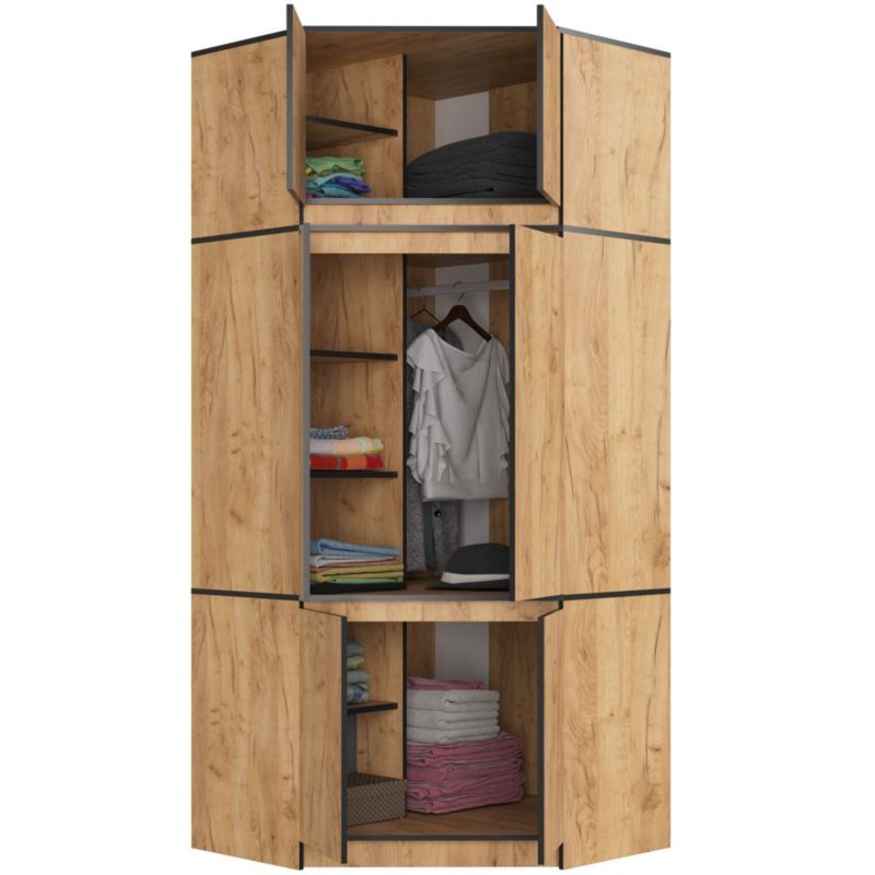 Hjørneskab med topsektion Akord S100 Eg Craft 100 cm 6 døre farve Eg Craft mat 9 hylder 100x50x235 cm 1 stk.