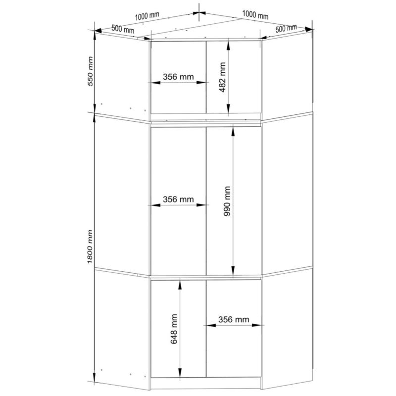 Hjørneskab med overskab Akord S100 Sonoma Eg 100 cm 6 døre Sonoma Eg mat 9 hylder 100x50x235 cm 1 stk.