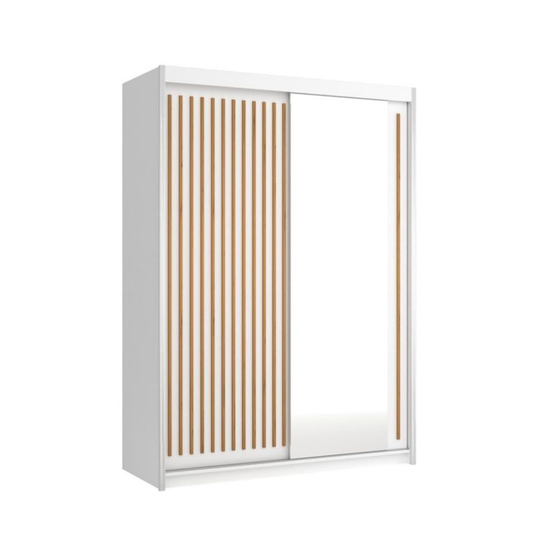Bettso Lay 150 cm skydedørsgarderobe med wotan-eg lameller og hvid finish, 1 stk.