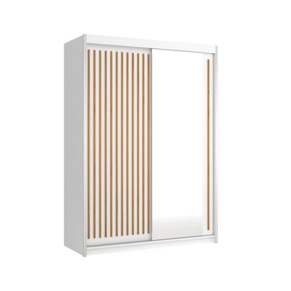 Bettso Lay 150 cm skydedørsgarderobe med wotan-eg lameller og hvid finish, 1 stk.