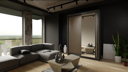 Bettso Lay 150 cm skydeskab med wotan-eg lameller i sort design