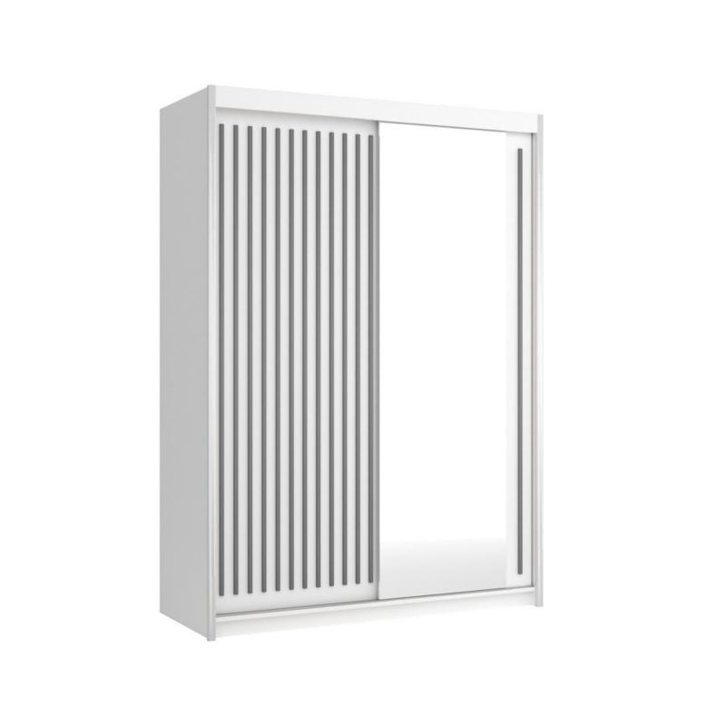 Bettso Lay 150 cm skydelåge garderobe med grå lameller, hvid, 1 stk.