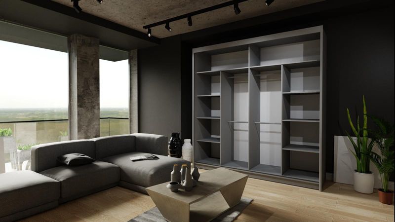 Bettso Lay 203 cm skydeskab med lameller i wotan-eg og hvidt design, 1 stk.