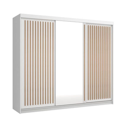 Bettso Lay 250 cm skydeskab med wotan-eg lameller og hvid finish, 1 stk.