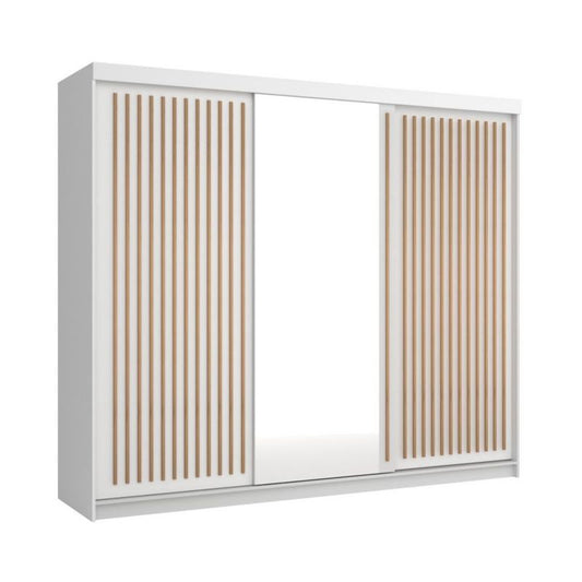 Bettso Lay 250 cm skydeskab med wotan-eg lameller og hvid finish, 1 stk.