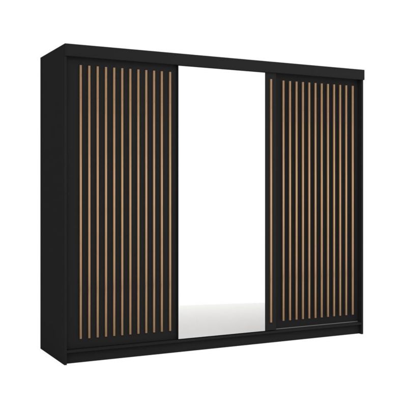 Bettso Lay 250 cm skydedørsgarderobe med wotan-eg lameller i sort – 1 stk.