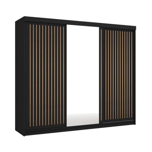 Bettso Lay 250 cm skydedørsgarderobe med wotan-eg lameller i sort – 1 stk.