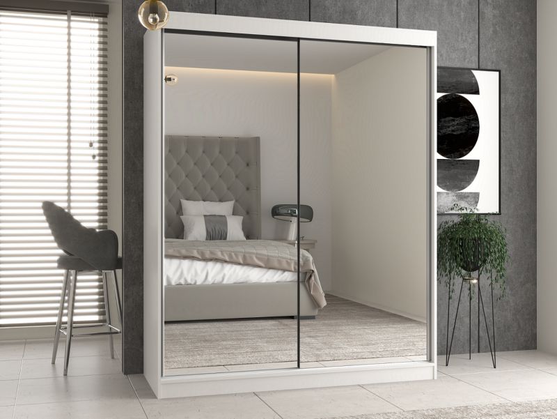 Skydedørsskab Topeshop Iga 160 cm med 2 spejle, hvid, 61 x 160 x 200 cm, 1 stk.