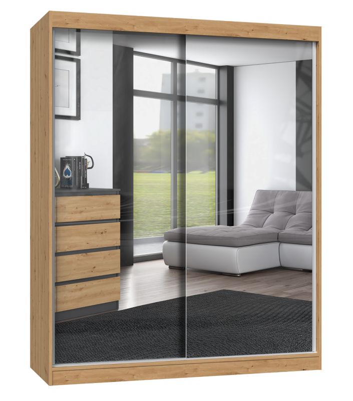 Skydedørsgarderobe Topeshop Iga 160 cm med 2 spejle, Artisan Eg, 61x160x200 cm, 1 stk.