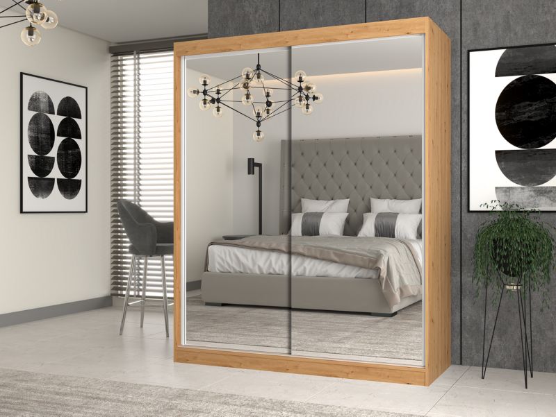 Skydedørsgarderobe Topeshop Iga 160 cm med 2 spejle, Artisan Eg, 61x160x200 cm, 1 stk.