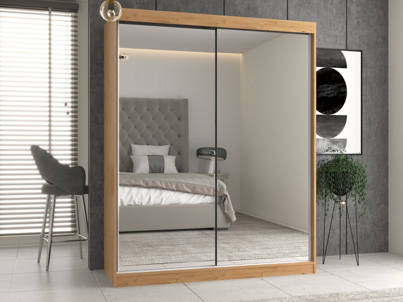 Skydedørsgarderobe Topeshop Iga 160 cm med 2 spejle, Artisan Eg, 61x160x200 cm, 1 stk.
