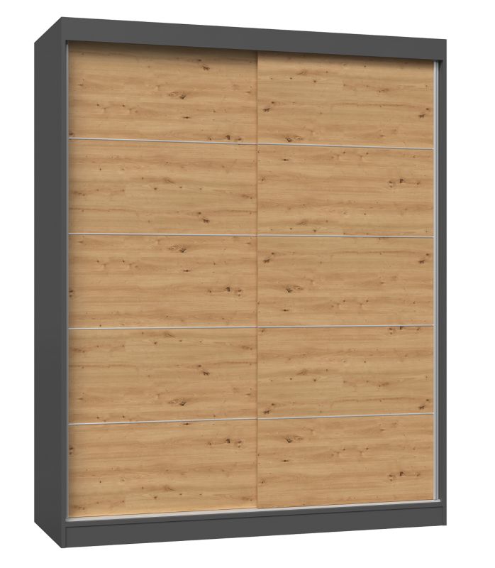 Skydedørsskab Topeshop IGA 160 cm med Sprosser i Antracit og Artisan Eg 61x160x200 cm, 1 stk.