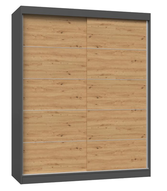 Skydedørsskab Topeshop IGA 160 cm med Sprosser i Antracit og Artisan Eg 61x160x200 cm, 1 stk.