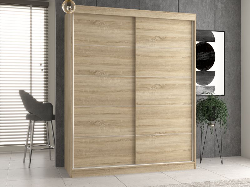 Skydedørsgarderobe Topeshop IGA 160 cm med sprosser i dørfront, Sonoma Eg, 61 x 160 x 200 cm, 1 stk.