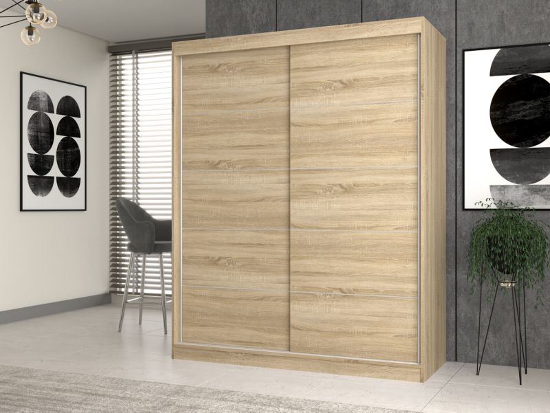 Skydedørsgarderobe Topeshop IGA 160 cm med sprosser i dørfront, Sonoma Eg, 61 x 160 x 200 cm, 1 stk.