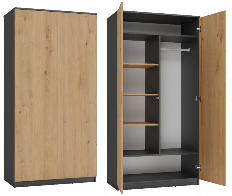 Topeshop garderobeskab med døre og hylder SD-90 i antracit og artisan-eg 50x90x180 cm, 1 stk.