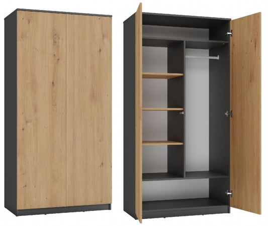 Topeshop garderobeskab med døre og hylder SD-90 i antracit og artisan-eg 50x90x180 cm, 1 stk.