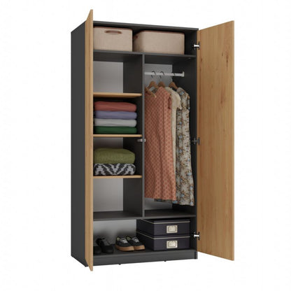 Topeshop garderobeskab med døre og hylder SD-90 i antracit og artisan-eg 50x90x180 cm, 1 stk.