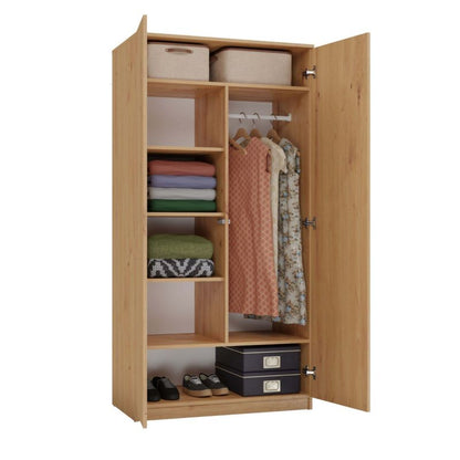 Topeshop garderobeskab med døre og hylder SD-90 i Artisan egetræ 50x90x180 cm, 1 stk.
