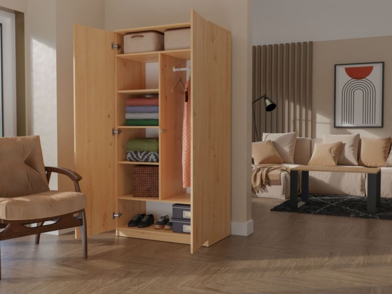 Topeshop garderobeskab med døre og hylder SD-90 i Artisan egetræ 50x90x180 cm, 1 stk.