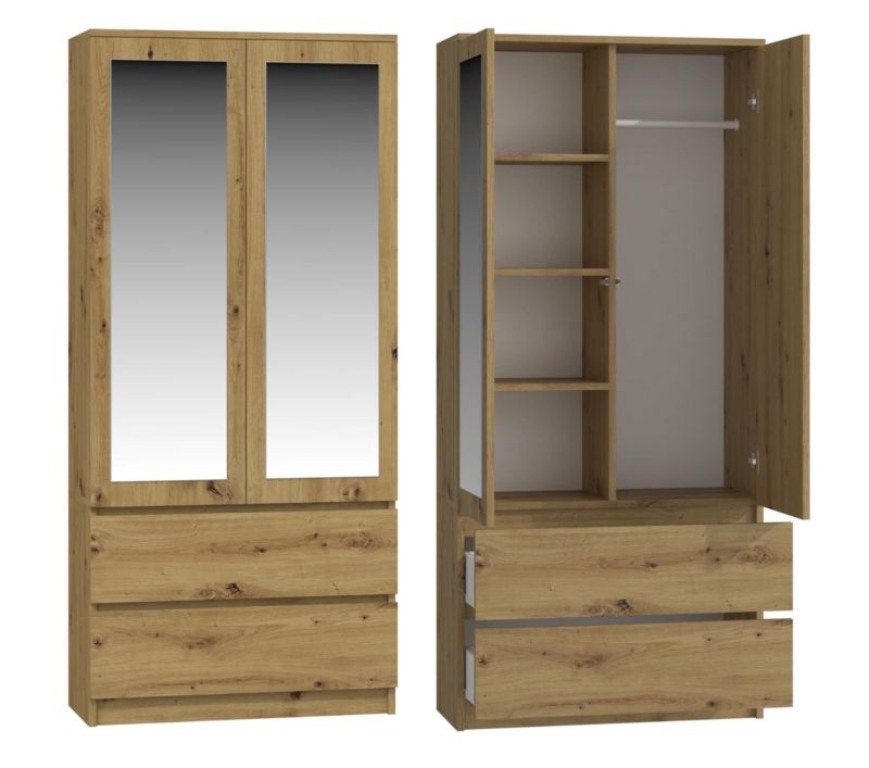 Topeshop garderobeskab SS-90 med spejl i Artisan eg 50 x 90 x 180 cm, 1 stk.
