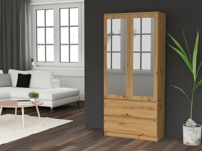 Topeshop garderobeskab SS-90 med spejl i Artisan eg 50 x 90 x 180 cm, 1 stk.
