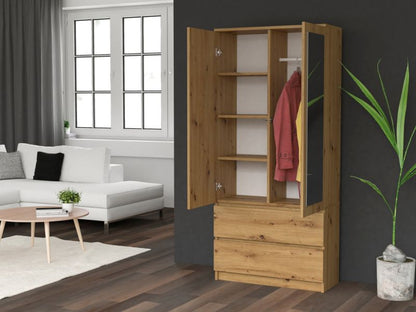 Topeshop garderobeskab SS-90 med spejl i Artisan eg 50 x 90 x 180 cm, 1 stk.