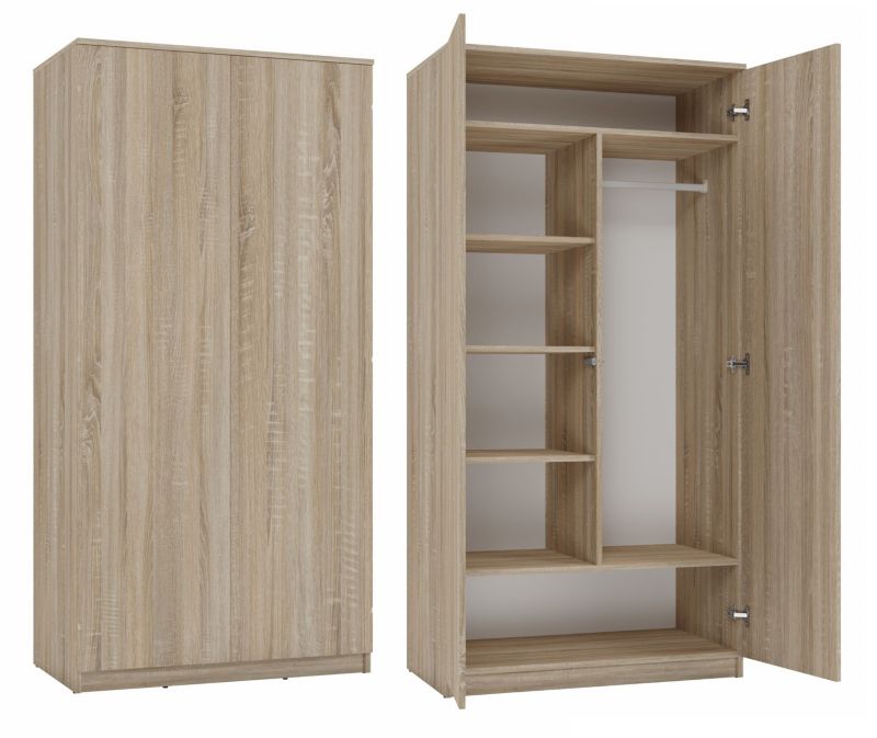 Topeshop SD-90 garderobeskab i Sonoma-eg med døre og hylder 50 x 90 x 180 cm, 1 stk.