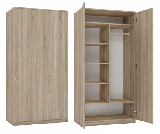 Topeshop SD-90 garderobeskab i Sonoma-eg med døre og hylder 50 x 90 x 180 cm, 1 stk.