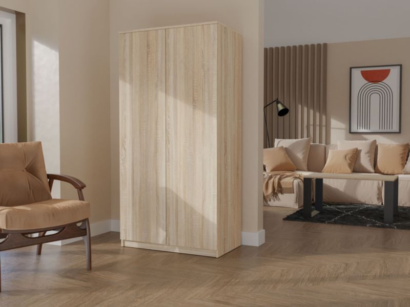 Topeshop SD-90 garderobeskab i Sonoma-eg med døre og hylder 50 x 90 x 180 cm, 1 stk.