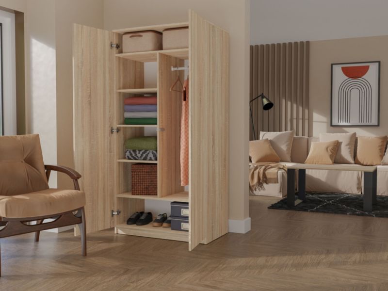 Topeshop SD-90 garderobeskab i Sonoma-eg med døre og hylder 50 x 90 x 180 cm, 1 stk.