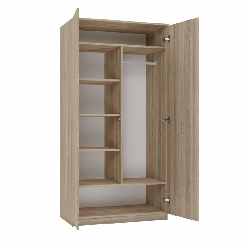 Topeshop SD-90 garderobeskab i Sonoma-eg med døre og hylder 50 x 90 x 180 cm, 1 stk.