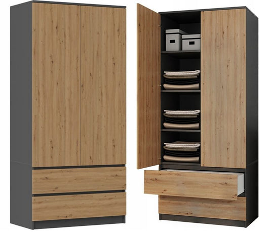 Topeshop SS-90 garderobeskab i antracit og artisan-eg 50 x 90 x 180 cm, 1 stk.