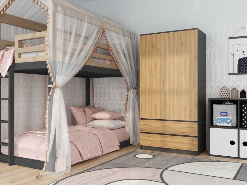 Topeshop SS-90 garderobeskab i antracit og artisan-eg 50 x 90 x 180 cm, 1 stk.