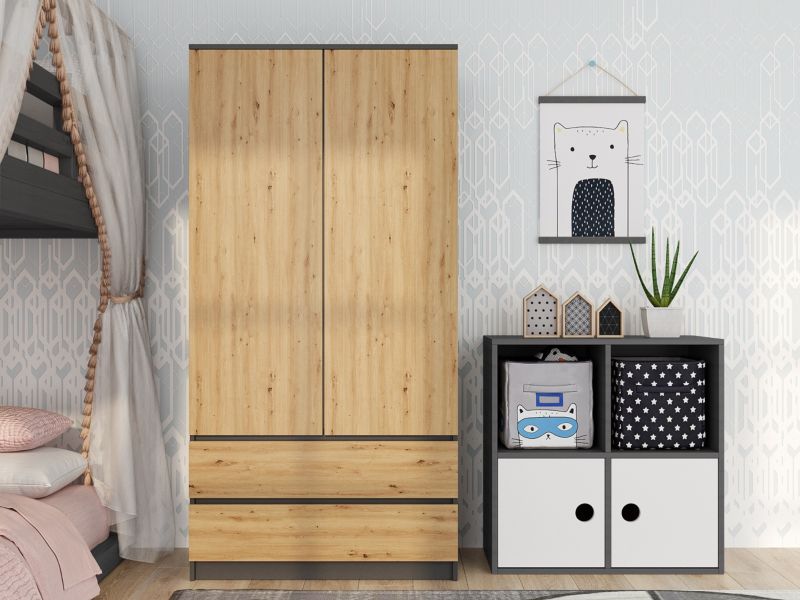 Topeshop SS-90 garderobeskab i antracit og artisan-eg 50 x 90 x 180 cm, 1 stk.