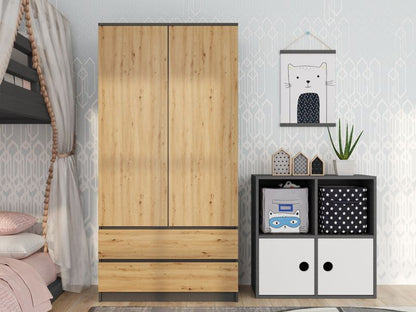Topeshop SS-90 garderobeskab i antracit og artisan-eg 50 x 90 x 180 cm, 1 stk.