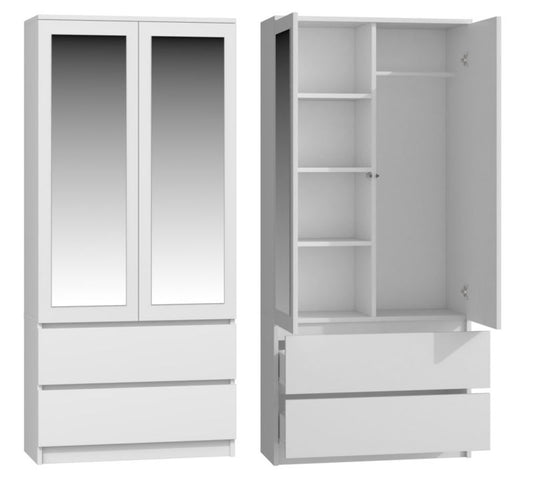 Topeshop SS-90 garderobeskab med spejl, hvid, 50 x 90 x 180 cm, 1 stk.