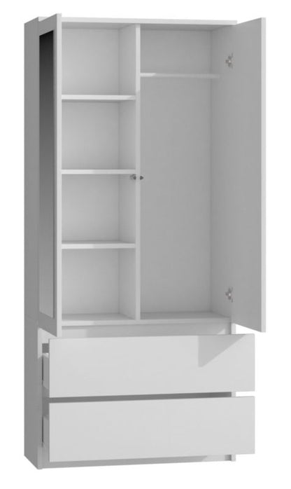 Topeshop SS-90 garderobeskab med spejl, hvid, 50 x 90 x 180 cm, 1 stk.